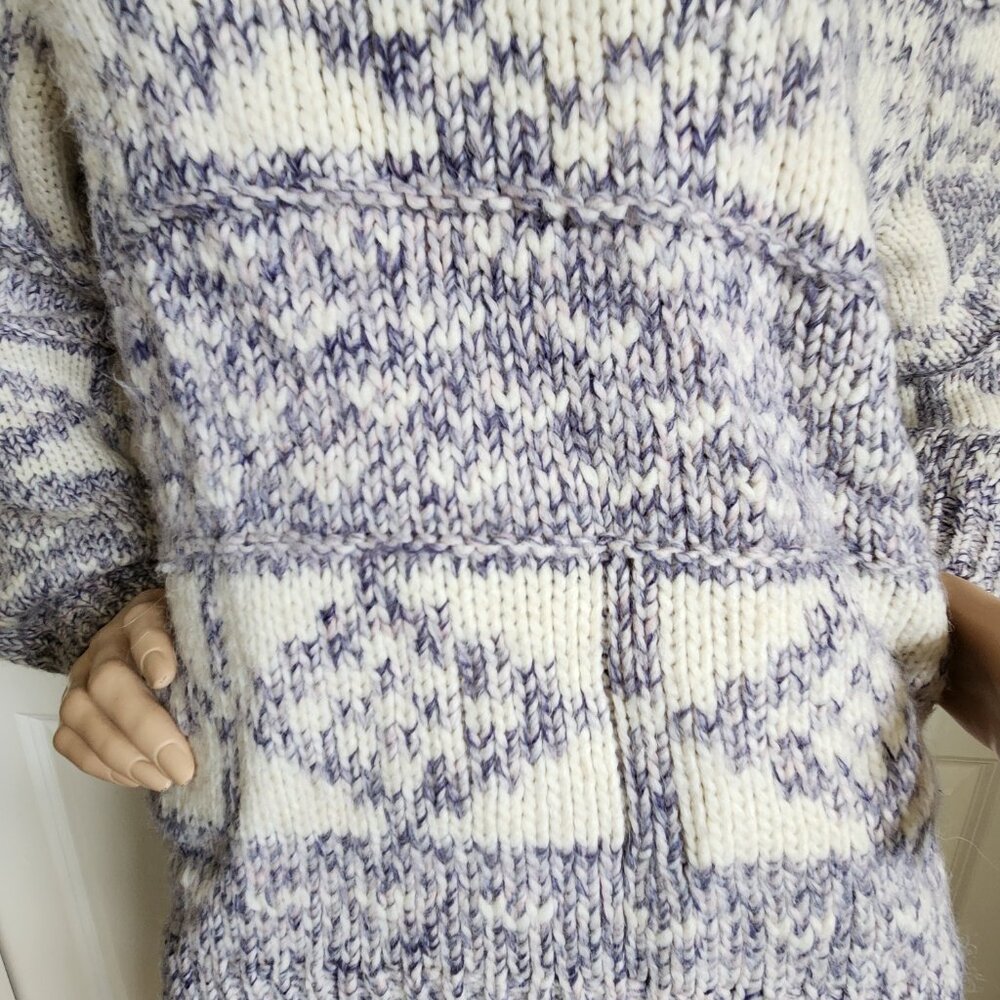 Fair Isle Chunky Knitted Sweater Cream Purple Violet Size Small Wool Blend - Picture 6 of 13